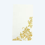 50 Dinner Paper Napkins with Baroque Floral Print - White and Gold NAP_DIN3_FLOR008_WHGD