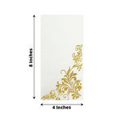 50 Dinner Paper Napkins with Baroque Floral Print - White and Gold NAP_DIN3_FLOR008_WHGD