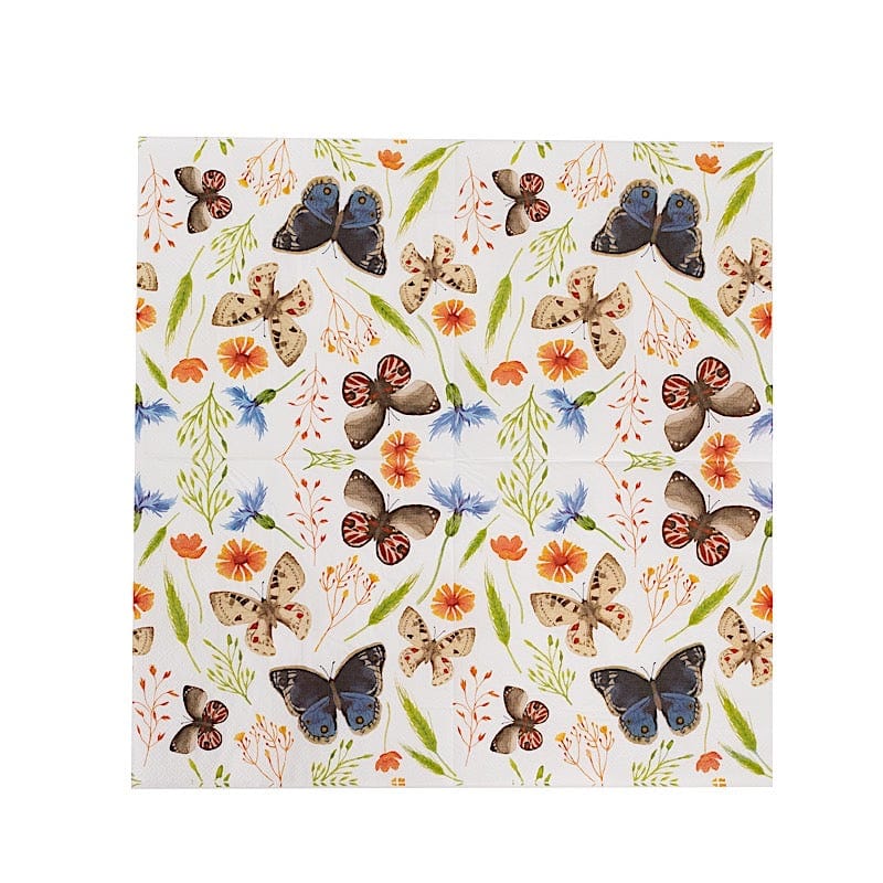 50 Disposable 2 Ply Paper Napkins Field Herbs and Butterfly Print - Assorted NAP_BEV12_IVR