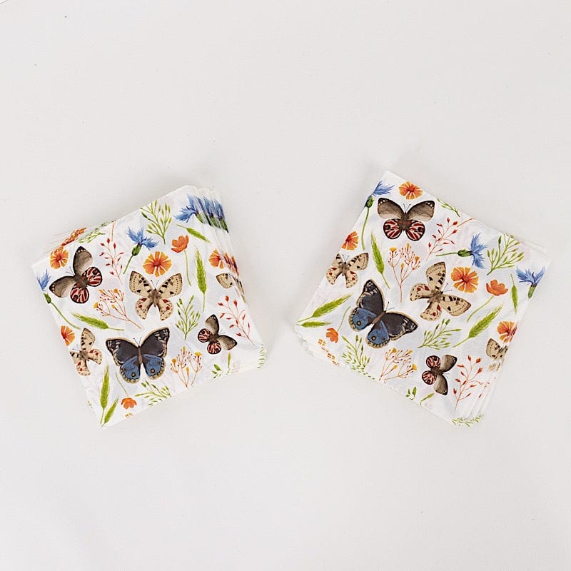50 Disposable 2 Ply Paper Napkins Field Herbs and Butterfly Print - Assorted NAP_BEV12_IVR