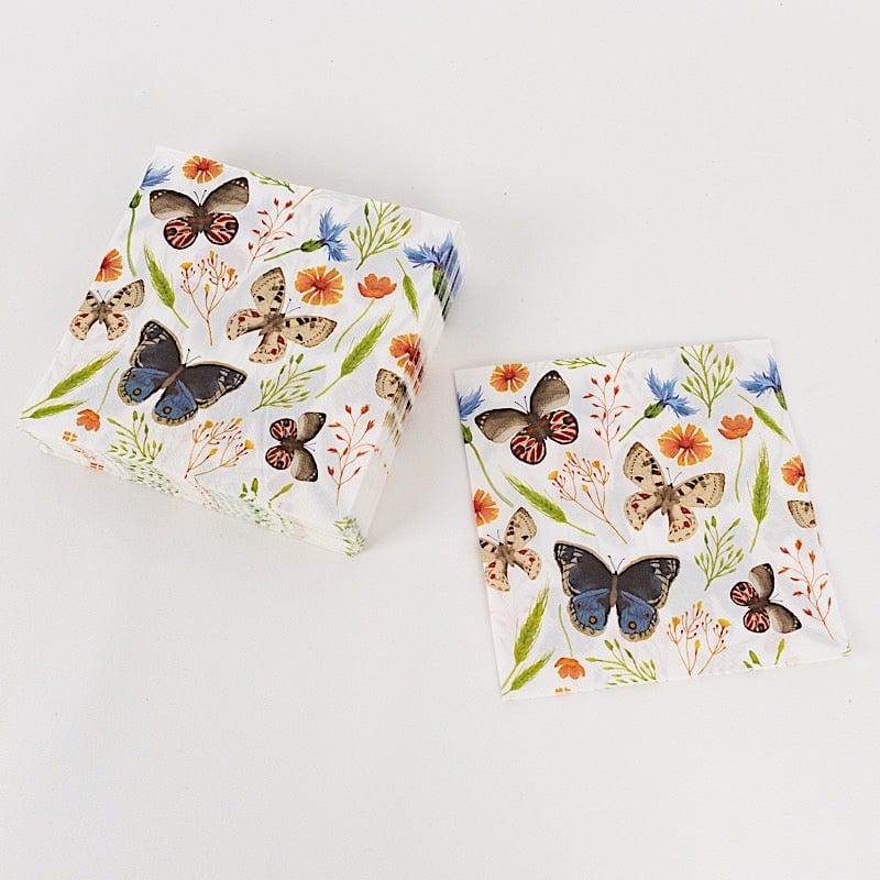 50 Disposable 2 Ply Paper Napkins Field Herbs and Butterfly Print - Assorted NAP_BEV12_IVR