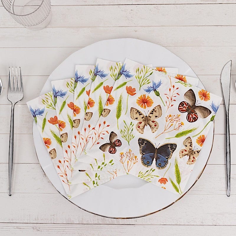 50 Disposable 2 Ply Paper Napkins Field Herbs and Butterfly Print - Assorted NAP_BEV12_IVR