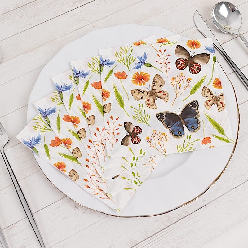 50 Disposable 2 Ply Paper Napkins Field Herbs and Butterfly Print - Assorted NAP_BEV12_IVR