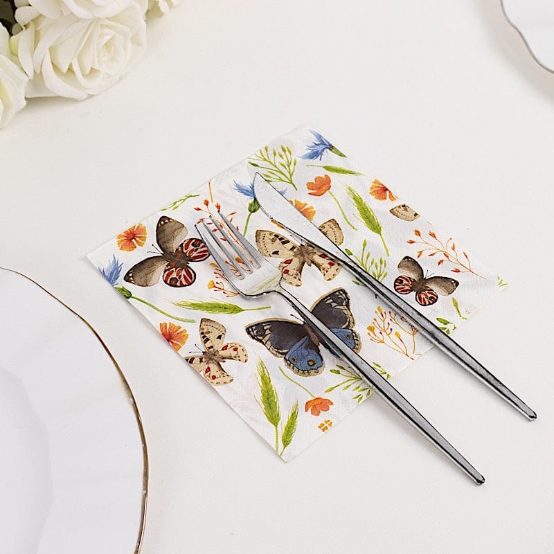 50 Disposable 2 Ply Paper Napkins Field Herbs and Butterfly Print - Assorted NAP_BEV12_IVR