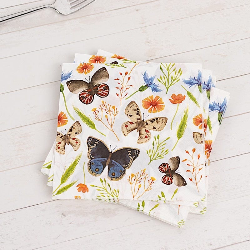 50 Disposable 2 Ply Paper Napkins Field Herbs and Butterfly Print - Assorted NAP_BEV12_IVR