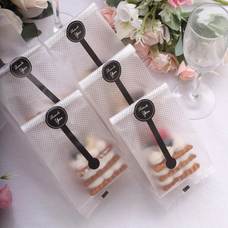 50 Dotted Plastic Party Favor Treat Bags with "Thank You" Paper Stickers - Clear and Black BAG_PVC04_6X9_CLR