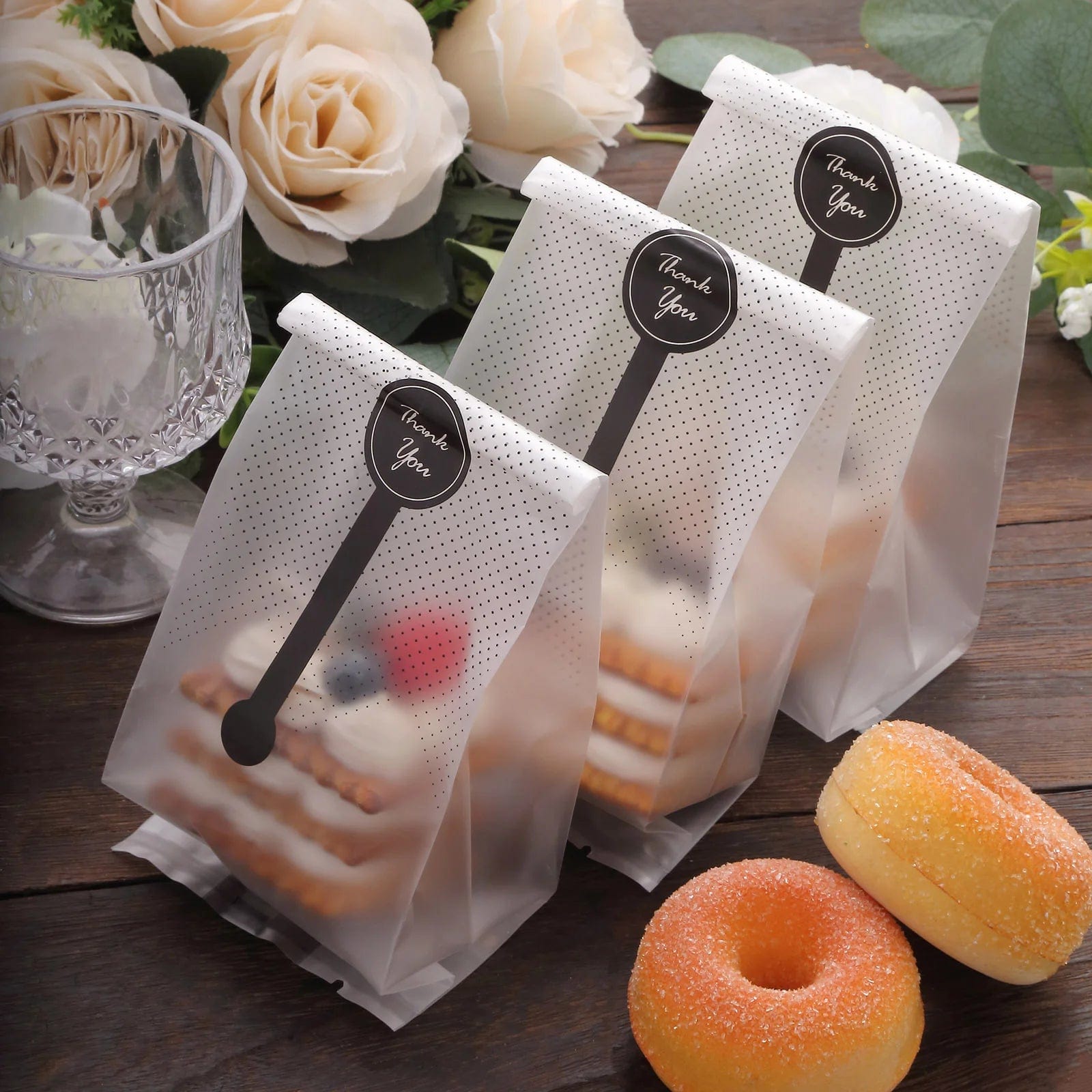 50 Dotted Plastic Party Favor Treat Bags with 