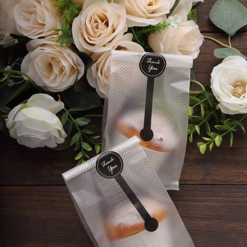 50 Dotted Plastic Party Favor Treat Bags with "Thank You" Paper Stickers - Clear and Black BAG_PVC04_6X9_CLR