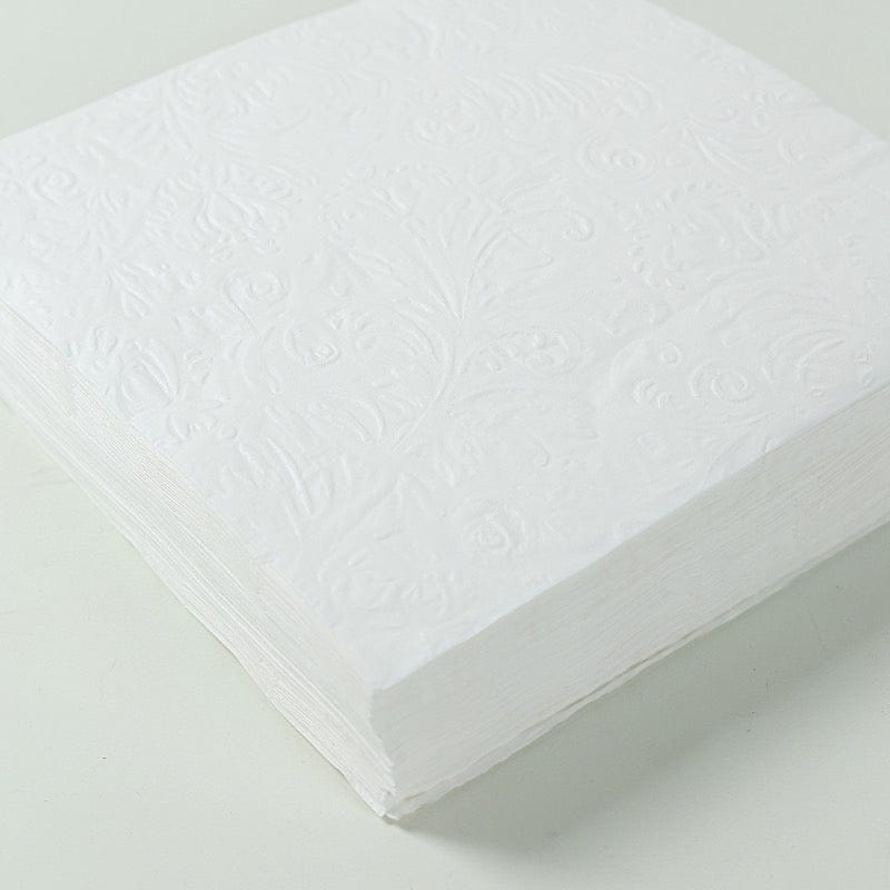 50 Embossed Paper Cocktail Napkins with French Swirl Pattern - White NAP_BEV_EMB01_6_WHT