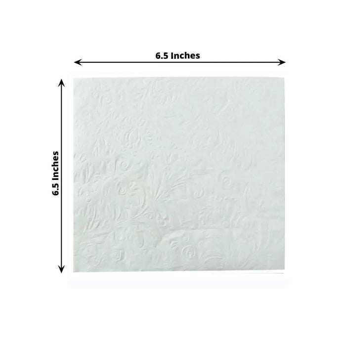 50 Embossed Paper Cocktail Napkins with French Swirl Pattern - White NAP_BEV_EMB01_6_WHT