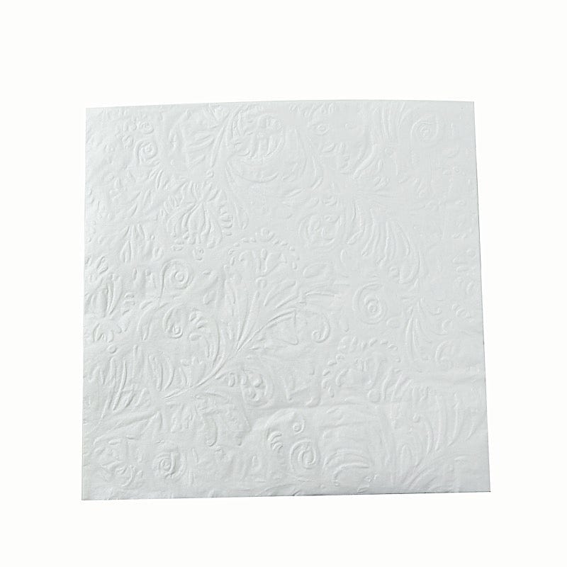 50 Embossed Paper Cocktail Napkins with French Swirl Pattern - White NAP_BEV_EMB01_6_WHT