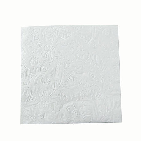 50 Embossed Paper Cocktail Napkins with French Swirl Pattern - White NAP_BEV_EMB01_6_WHT