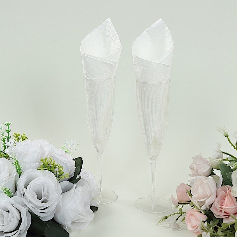 50 Embossed Paper Cocktail Napkins with French Swirl Pattern - White NAP_BEV_EMB01_6_WHT