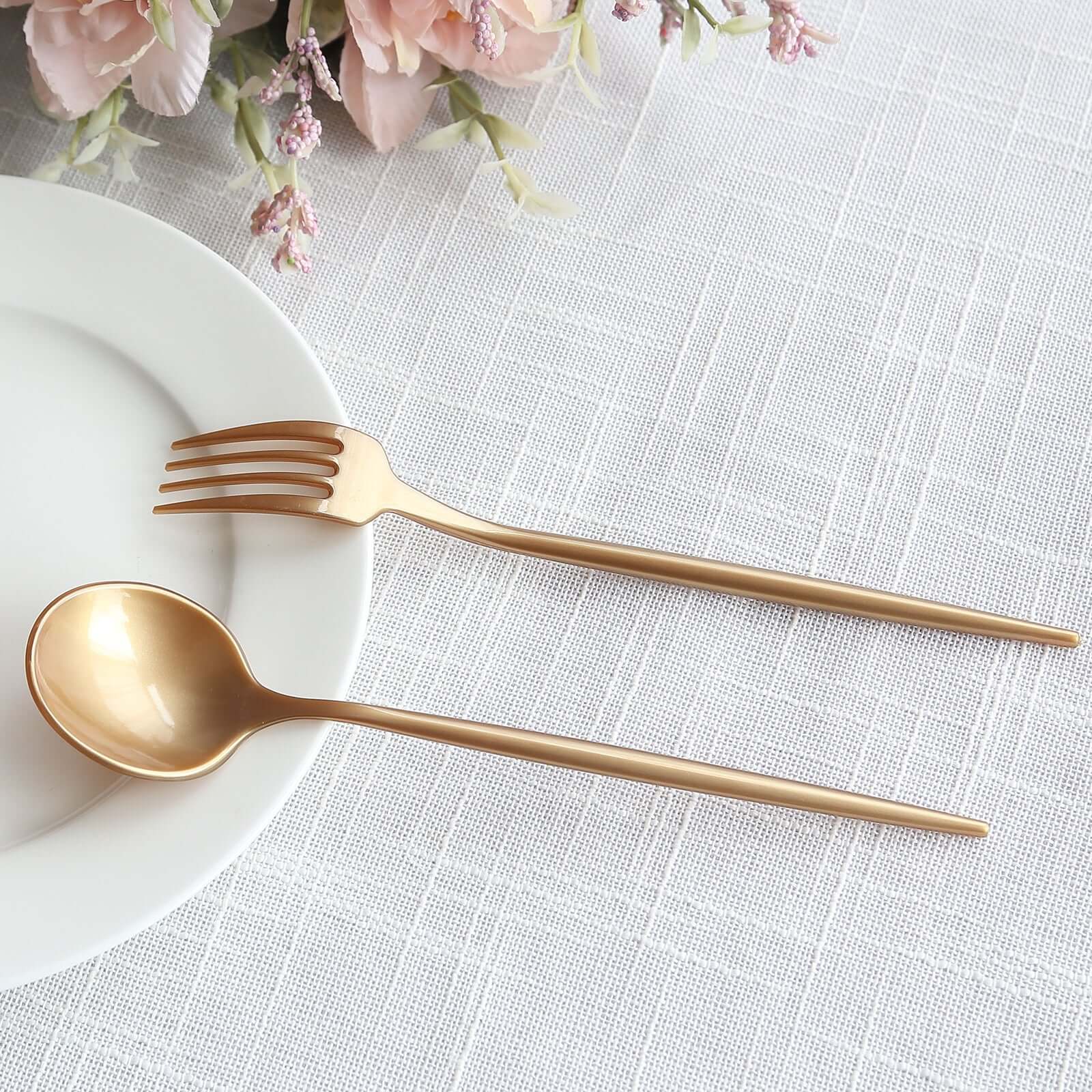 50 Heavy Duty Plastic Dessert Forks and Spoons - Gold DSP_YY0012A_7_GOLD