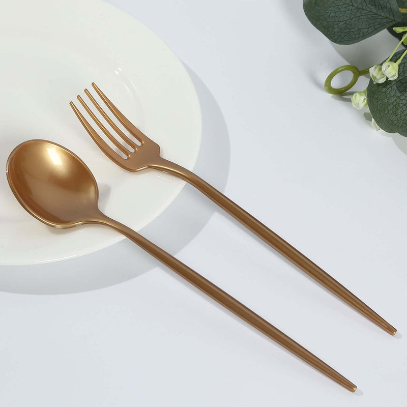 50 Heavy Duty Plastic Dessert Forks and Spoons - Gold DSP_YY0012A_7_GOLD