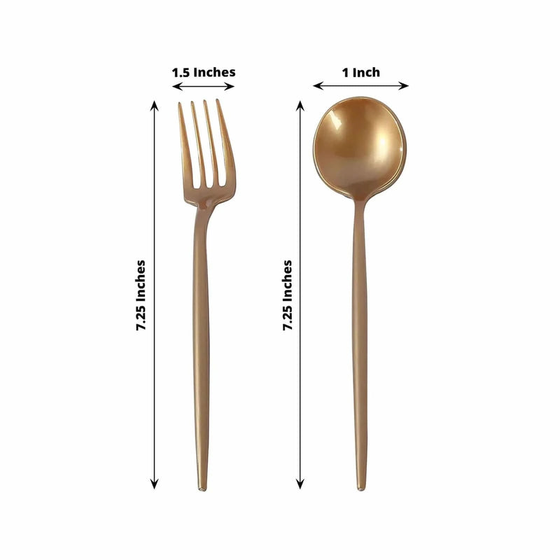 50 Heavy Duty Plastic Dessert Forks and Spoons - Gold DSP_YY0012A_7_GOLD