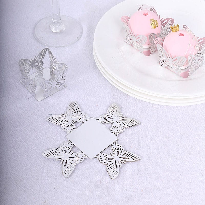 50 Metallic 4" Butterfly Mini Square Paper Cupcake Dessert Liners - Gold