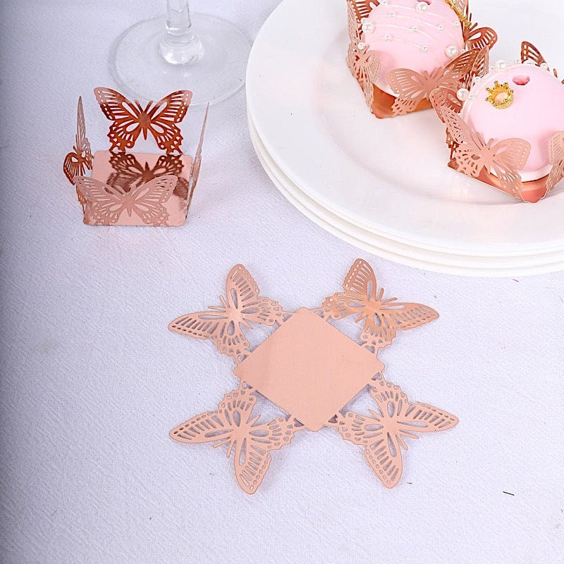 50 Metallic 4" Butterfly Mini Square Paper Cupcake Dessert Liners - Gold