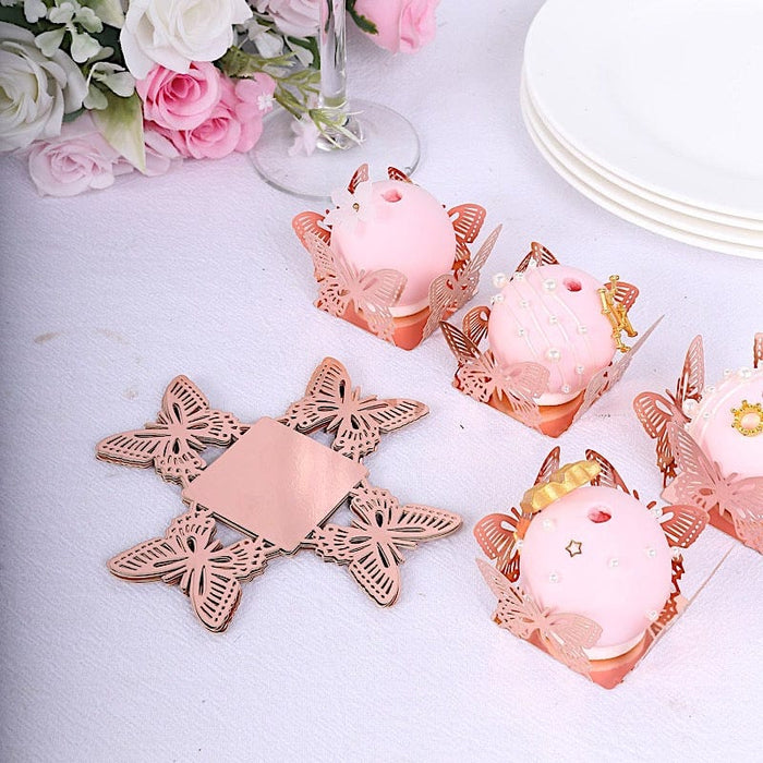 50 Metallic 4" Butterfly Mini Square Paper Cupcake Dessert Liners - Gold