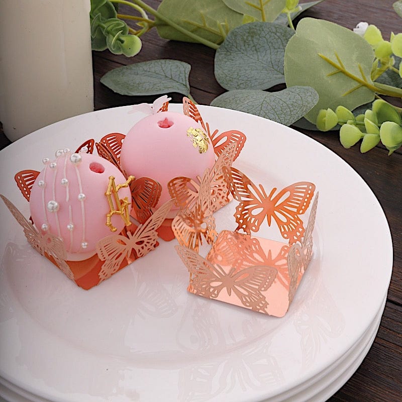 50 Metallic 4" Butterfly Mini Square Paper Cupcake Dessert Liners - Gold