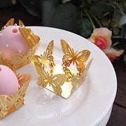 50 Metallic 4" Butterfly Mini Square Paper Cupcake Dessert Liners - Gold CAKE_WRAP_PAP04_GOLD