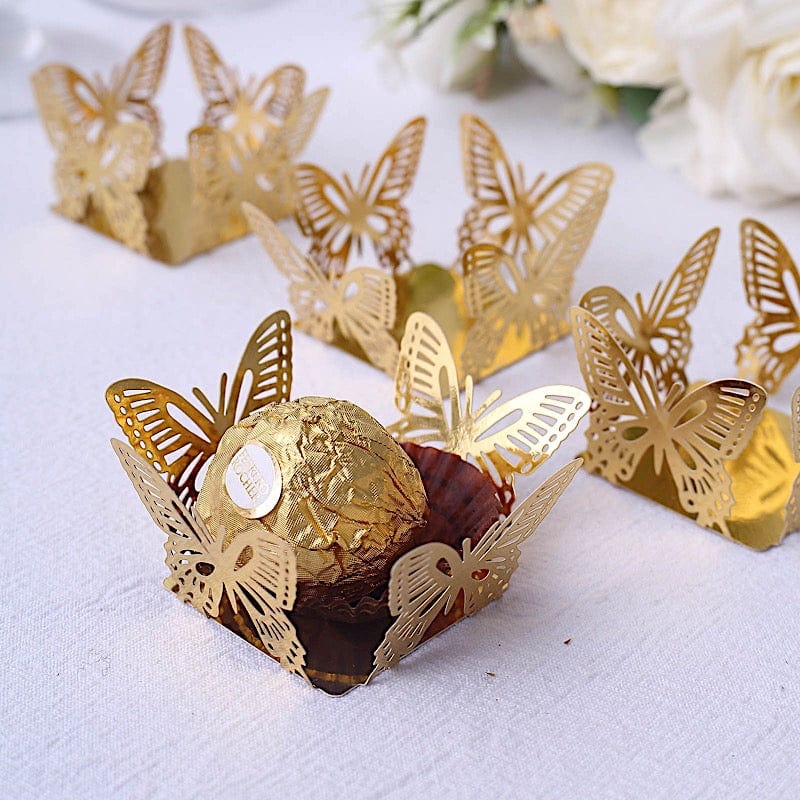 50 Metallic 4" Butterfly Mini Square Paper Cupcake Dessert Liners - Gold CAKE_WRAP_PAP04_GOLD