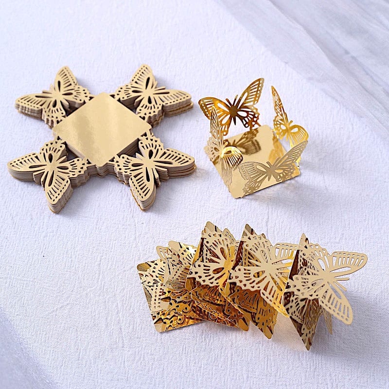 50 Metallic 4" Butterfly Mini Square Paper Cupcake Dessert Liners - Gold CAKE_WRAP_PAP04_GOLD