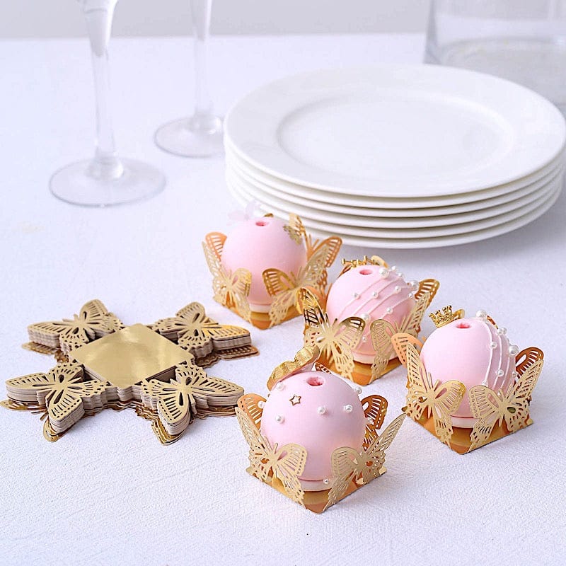 50 Metallic 4" Butterfly Mini Square Paper Cupcake Dessert Liners - Gold CAKE_WRAP_PAP04_GOLD