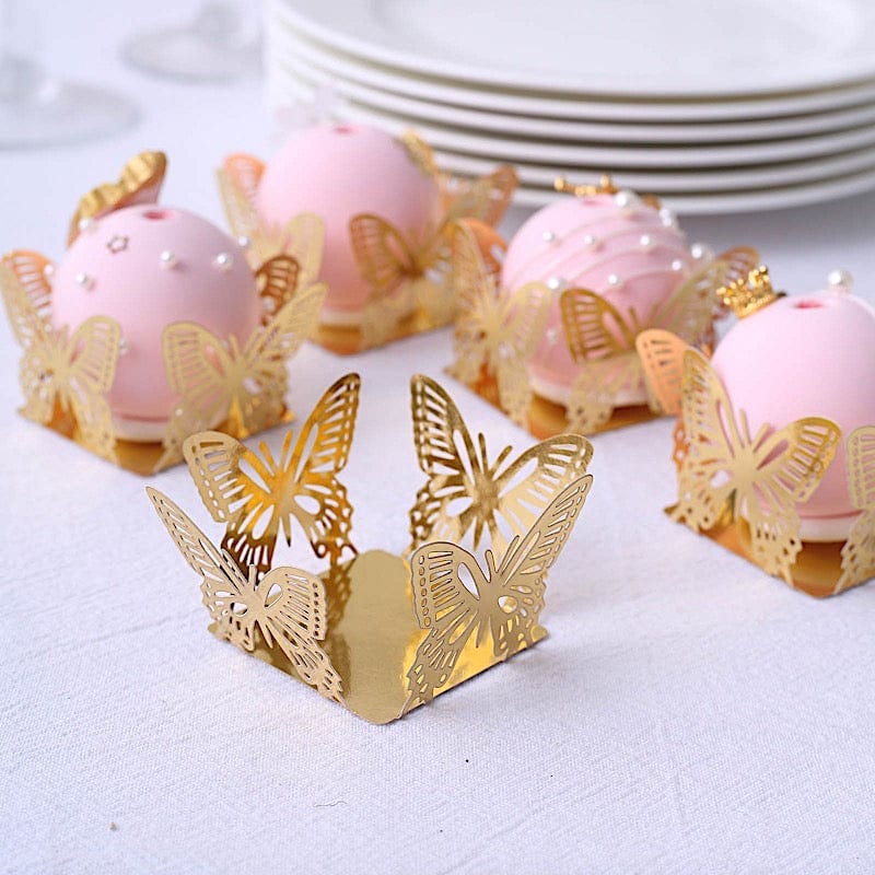 50 Metallic 4" Butterfly Mini Square Paper Cupcake Dessert Liners - Gold CAKE_WRAP_PAP04_GOLD