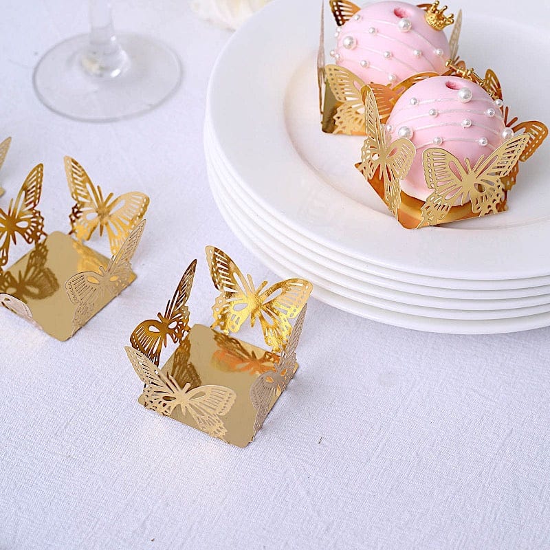 50 Metallic 4" Butterfly Mini Square Paper Cupcake Dessert Liners - Gold CAKE_WRAP_PAP04_GOLD