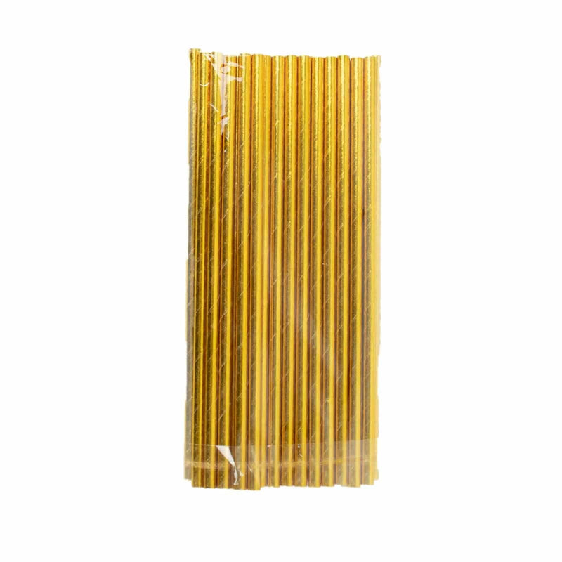 50 Metallic 8" Disposable Food Grade Drinking Paper Straws - Gold STRAW_YY34_GOLD
