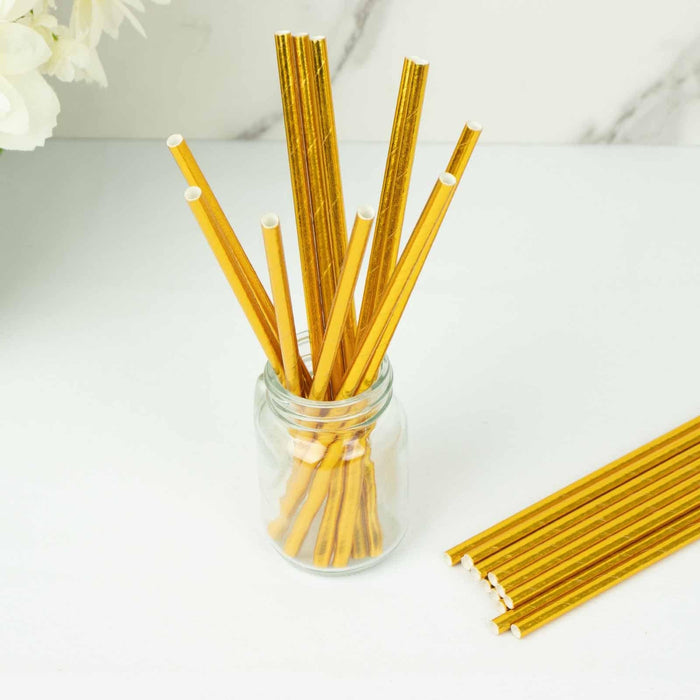 50 Metallic 8" Disposable Food Grade Drinking Paper Straws - Gold STRAW_YY34_GOLD