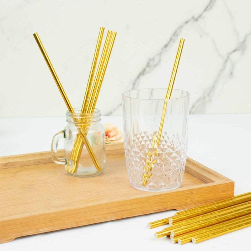 50 Metallic 8" Disposable Food Grade Drinking Paper Straws - Gold STRAW_YY34_GOLD