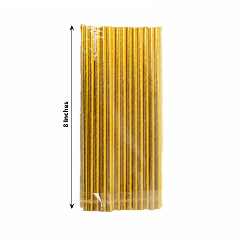 50 Metallic 8" Disposable Food Grade Drinking Paper Straws - Gold STRAW_YY34_GOLD
