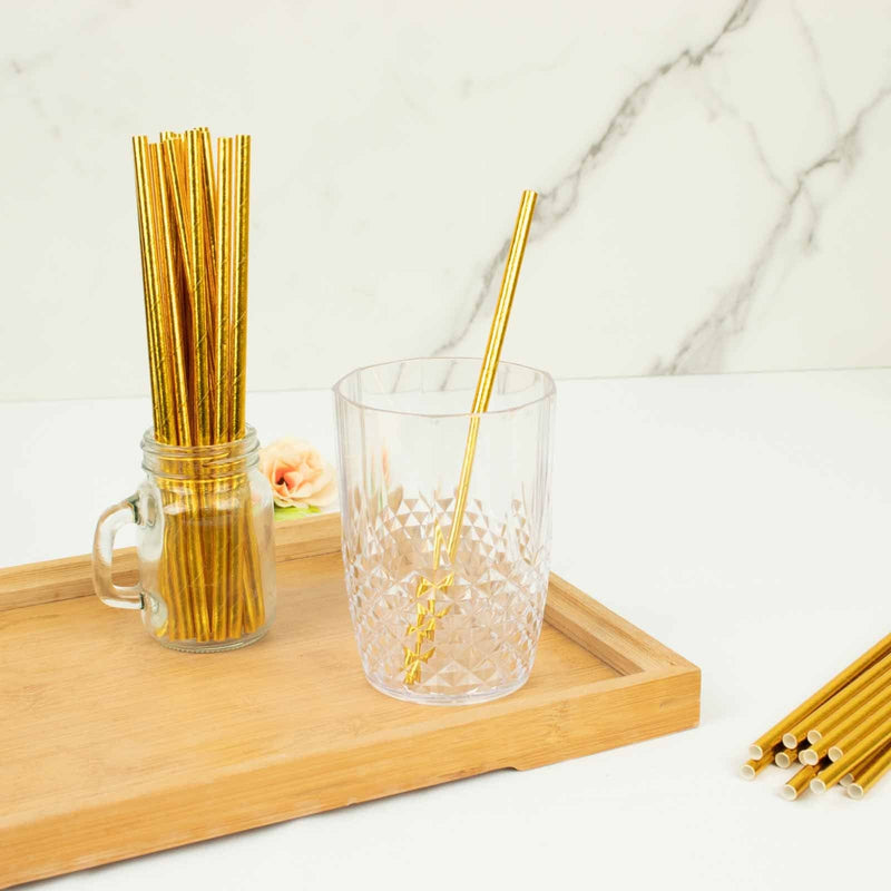 50 Metallic 8" Disposable Food Grade Drinking Paper Straws - Gold STRAW_YY34_GOLD