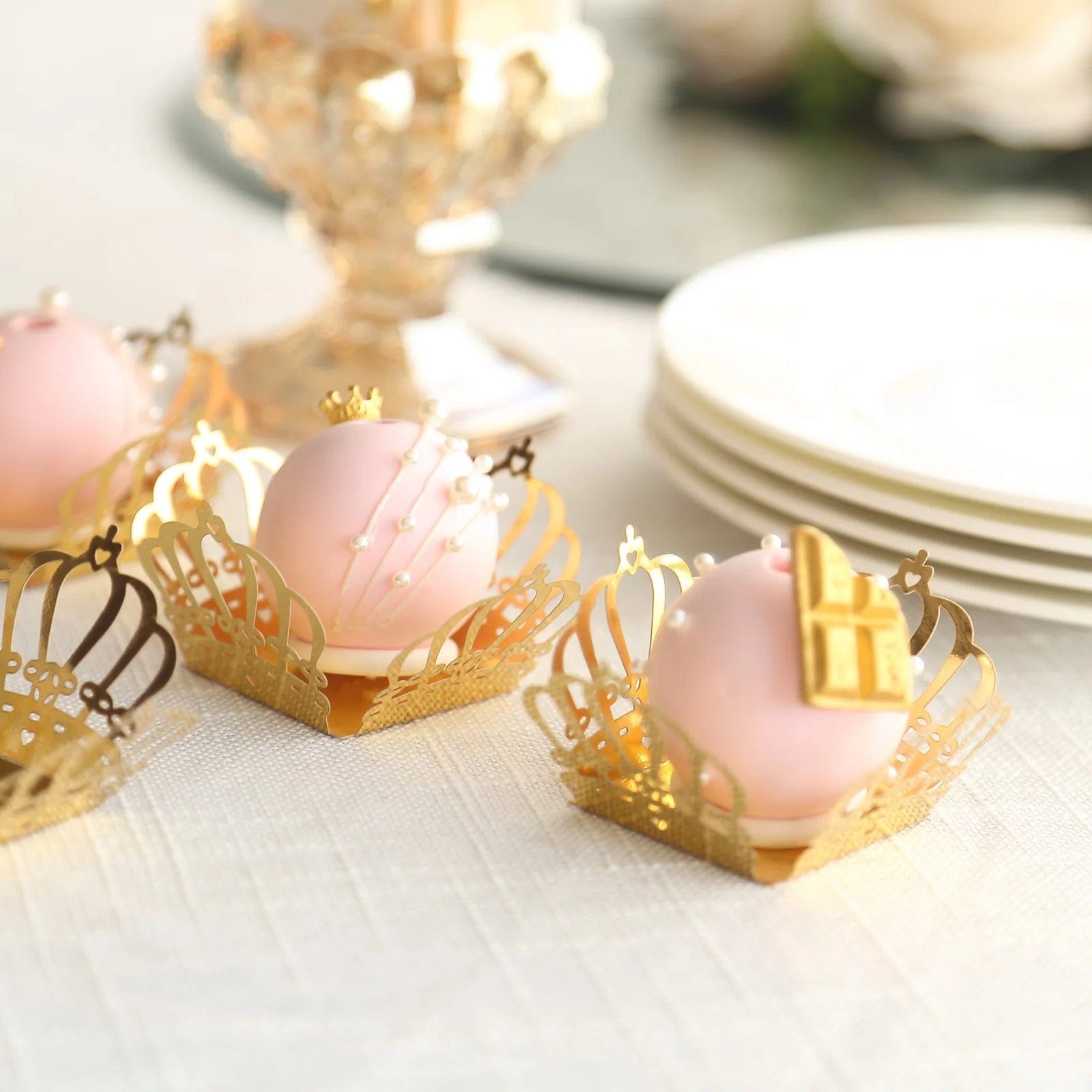 50 Mini Metallic Crown Truffle Cup Dessert Liners - Gold CAKE_WRAP_PAP06_GOLD