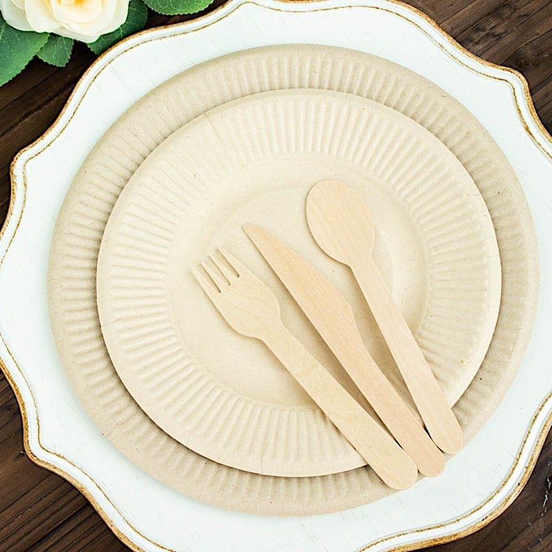 50 Natural Bagasse Round Dessert Plates - Disposable Tableware