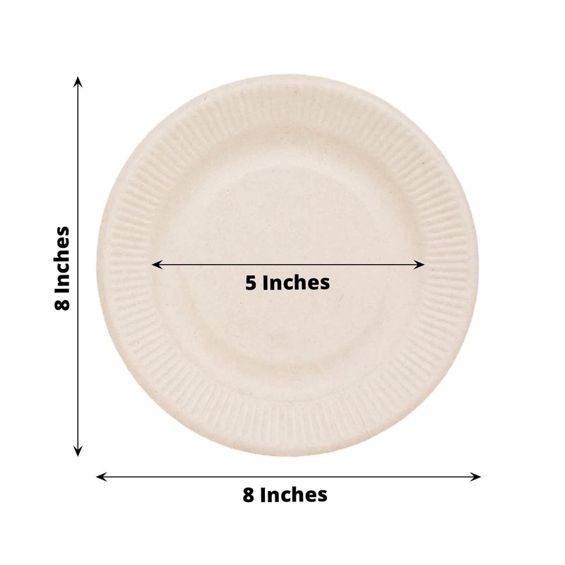 50 Natural Bagasse Round Dessert Plates - Disposable Tableware
