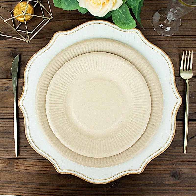50 Natural Bagasse Round Dessert Plates - Disposable Tableware