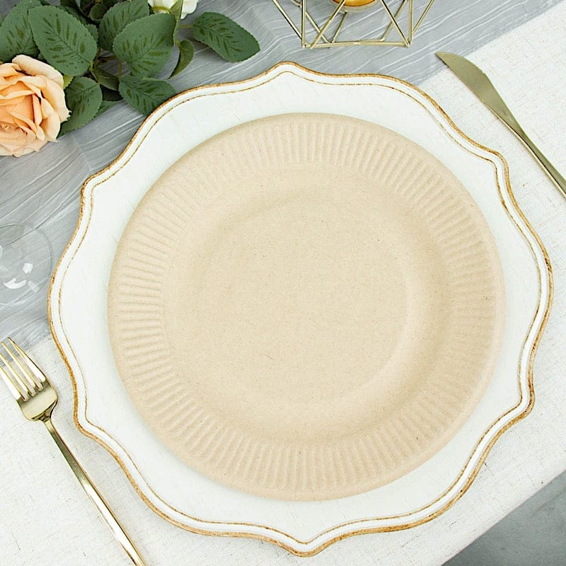 50 Natural Bagasse Round Dessert Plates - Disposable Tableware