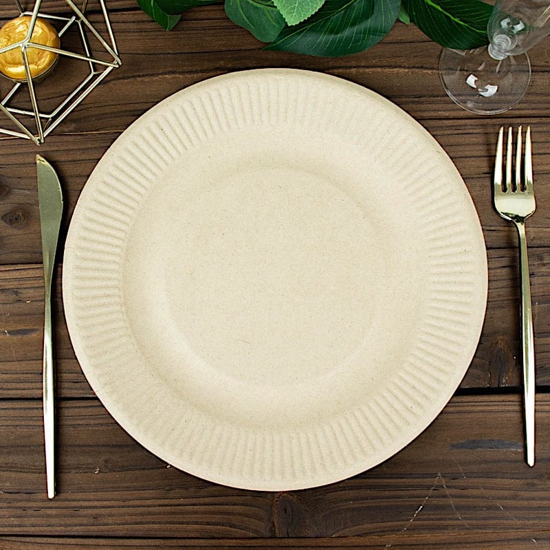 50 Natural Bagasse Round Dessert Plates - Disposable Tableware