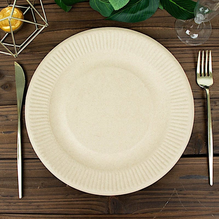 50 Natural Bagasse Round Dessert Plates - Disposable Tableware