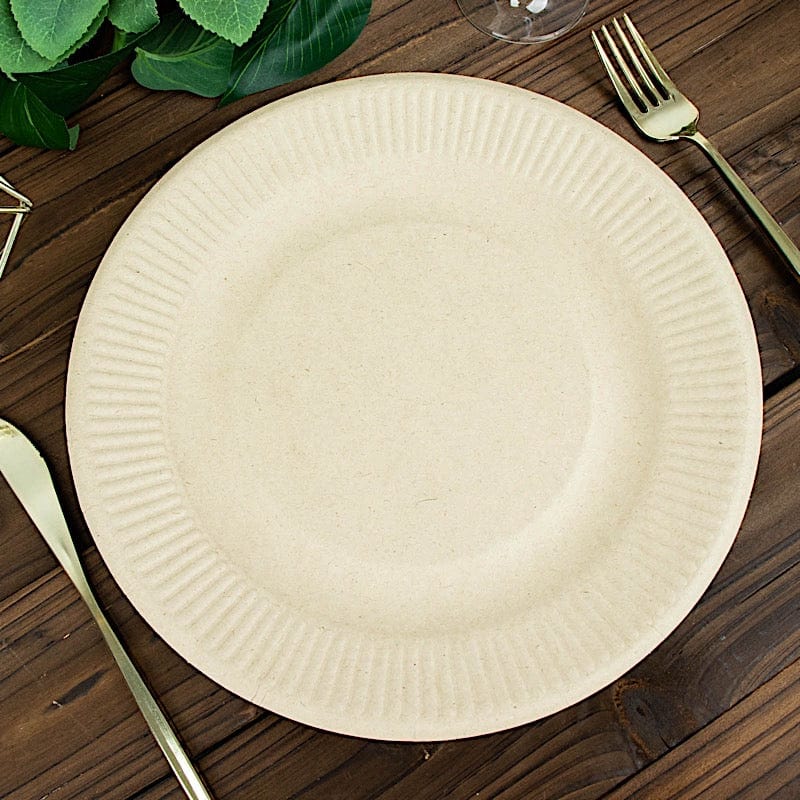 50 Natural Bagasse Round Dessert Plates - Disposable Tableware