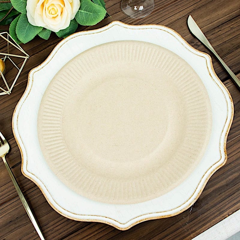 50 Natural Bagasse Round Dessert Plates - Disposable Tableware