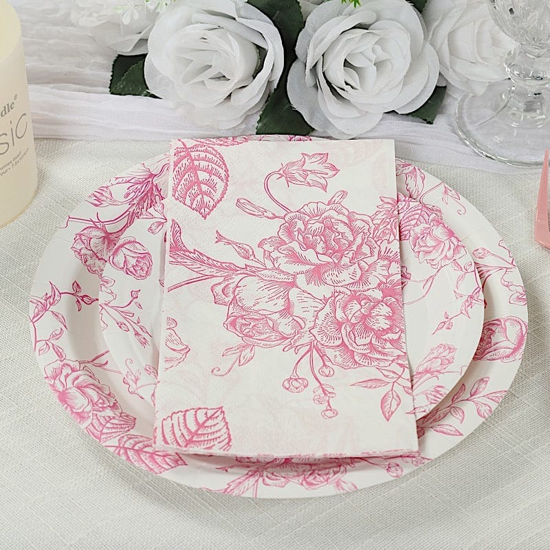 50 Paper 2-Ply Dinner Napkins in French Toile Floral Pattern