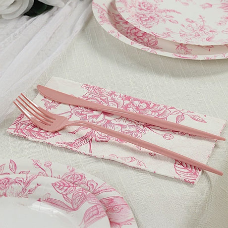 50 Paper 2-Ply Dinner Napkins in French Toile Floral Pattern