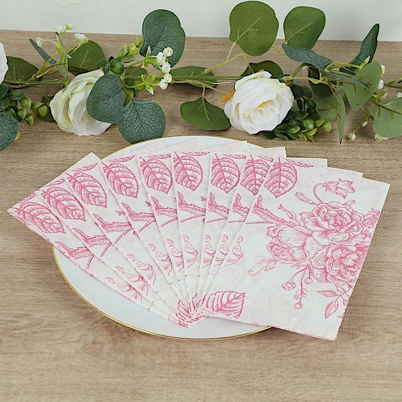 50 Paper 2-Ply Dinner Napkins in French Toile Floral Pattern