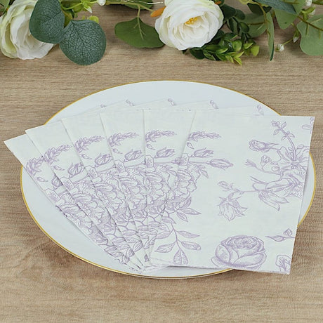 50 Paper 2-Ply Dinner Napkins in French Toile Floral Pattern