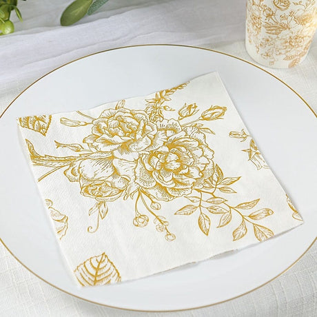 50 Paper 2-Ply Dinner Napkins in French Toile Floral Pattern