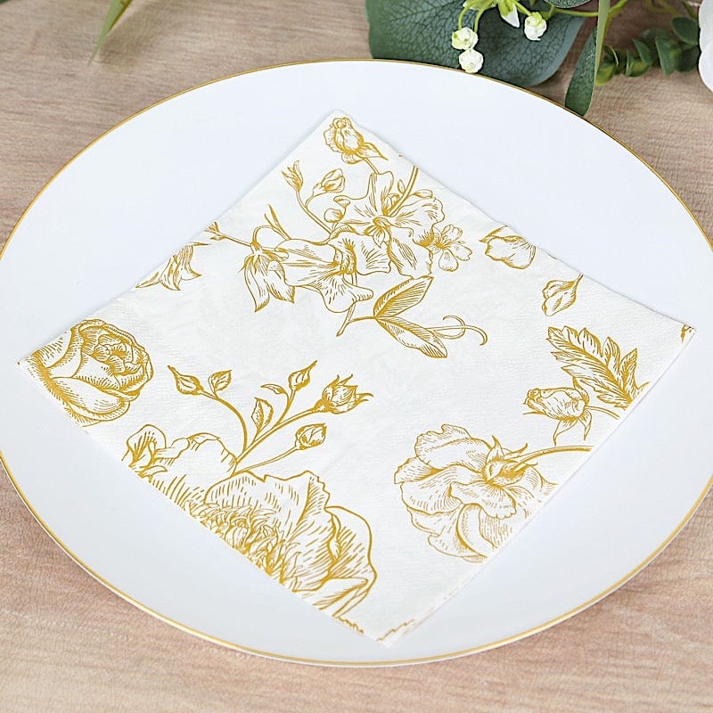 50 Paper 2-Ply Dinner Napkins in French Toile Floral Pattern